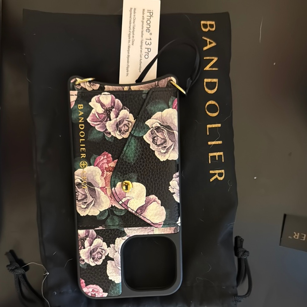 Bandolier 13 Pro Black and Purple Phone Case with Floral Design